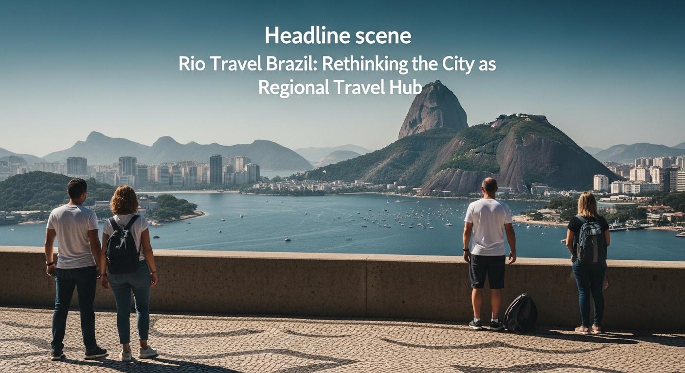 Rio de Janeiro coastline at sunset with Sugarloaf Mountain and vibrant markets