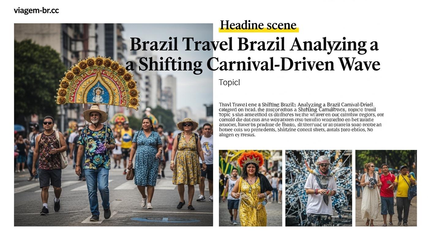 Brazil travel collage showing airport, Carnaval celebration, and coastal landscapes.