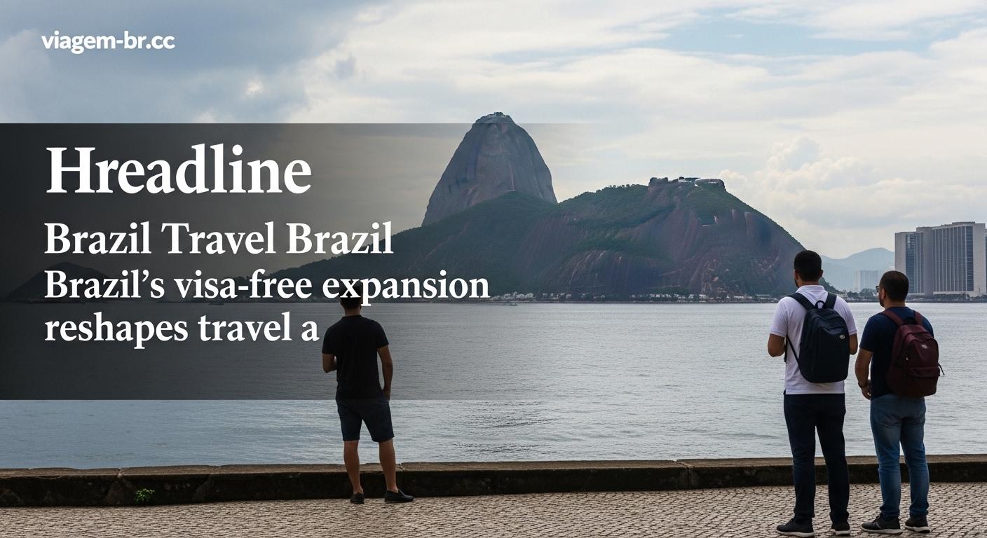 Diverse travelers at a Brazilian airport with global visa-free routes illustrated on a map