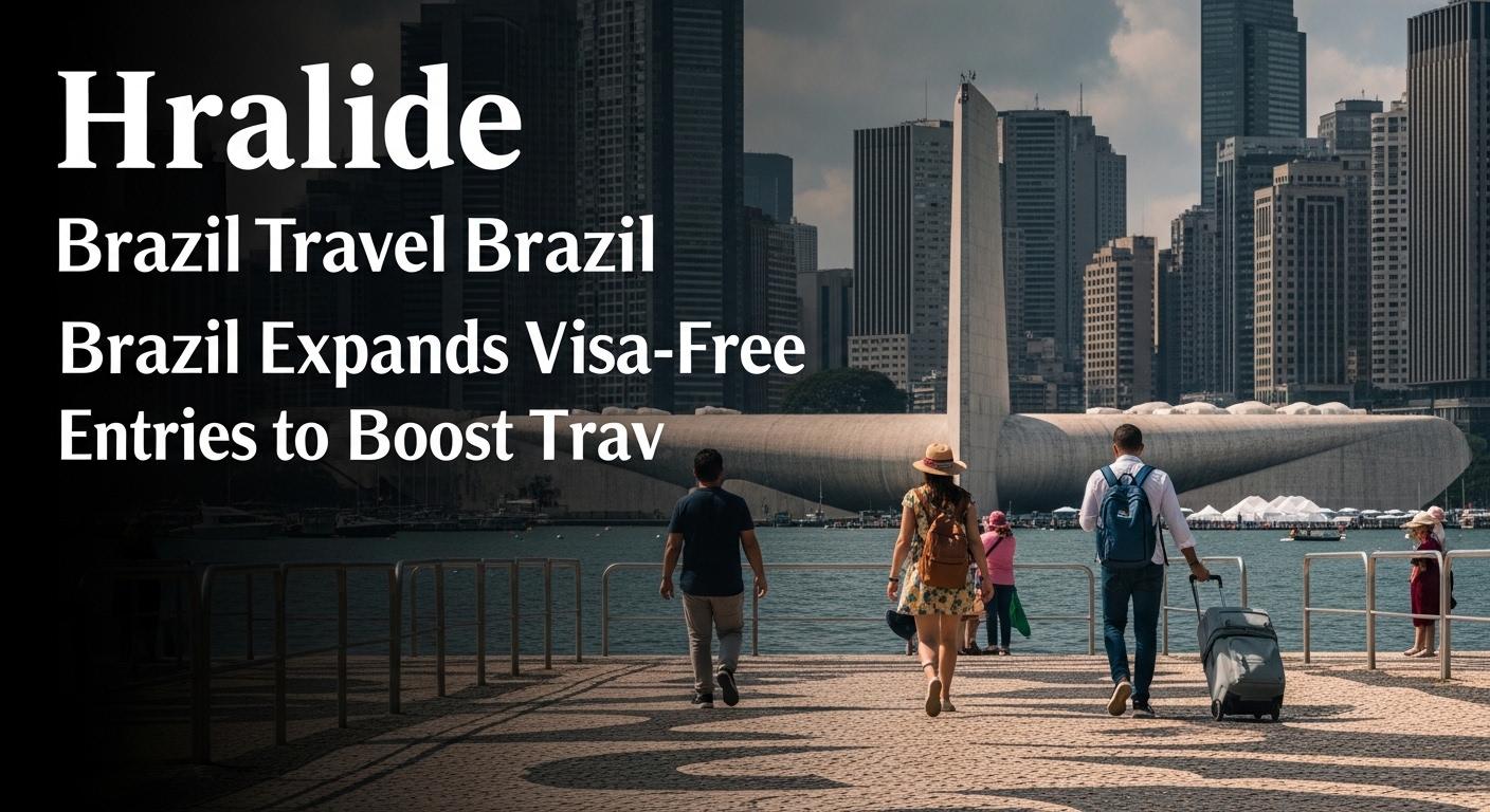Brazilian city skyline with symbols of travel and nature representing visa-free entry expansion.